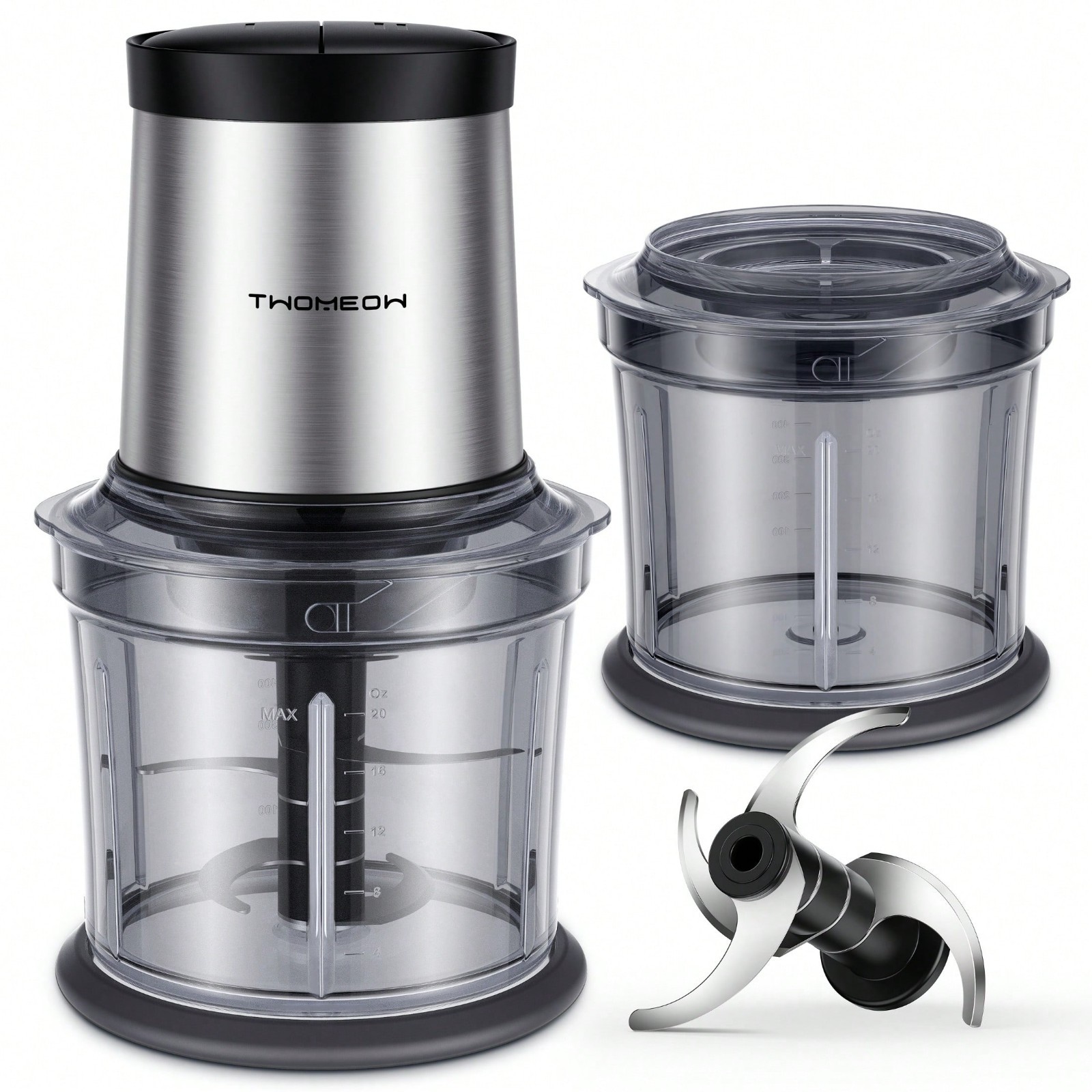 4 Cup Electric Food Chopper 2 Bowls 2 Speed 4 Blades Meat Grinder Vegetable