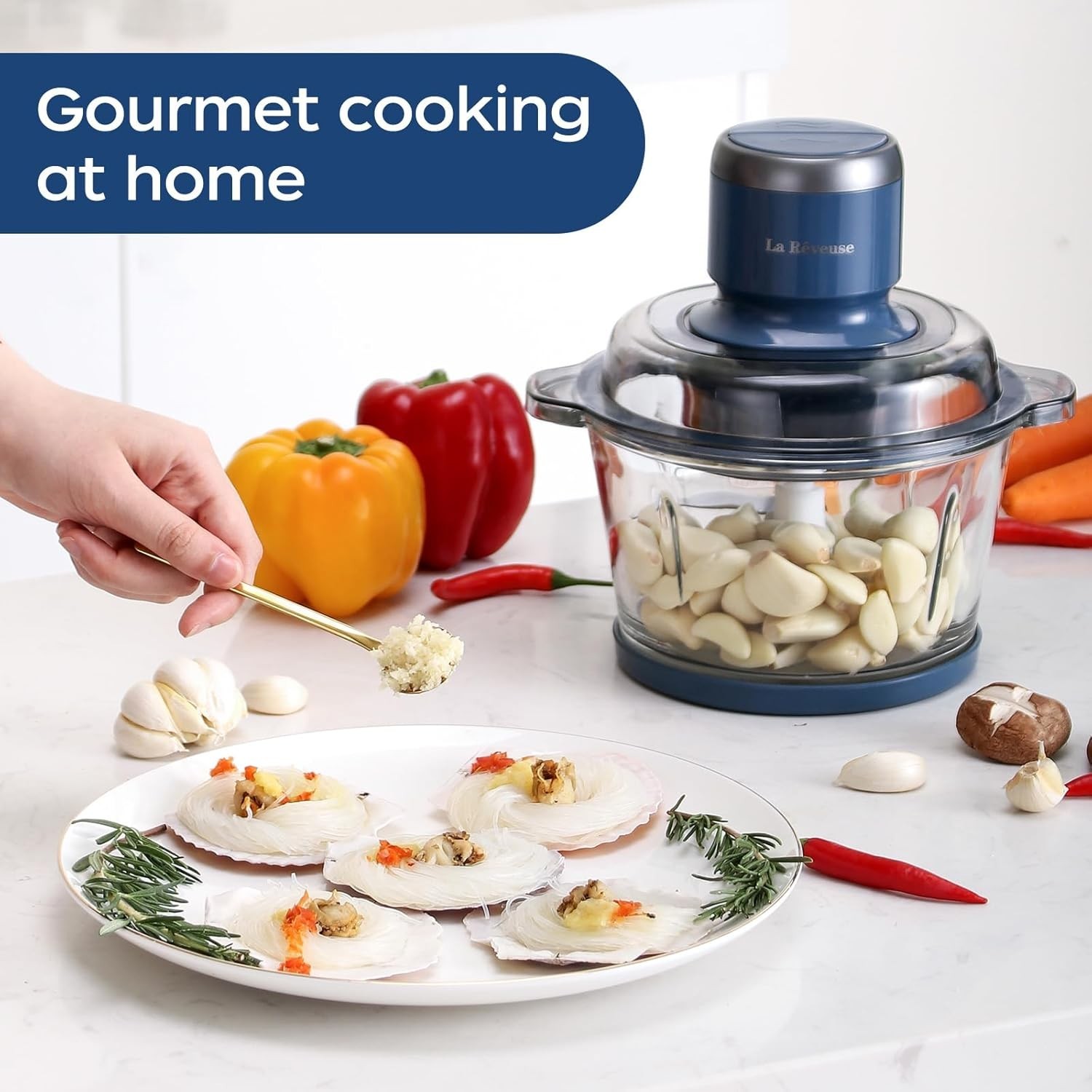 Food Processor,Electric Food Chopper with 7-Cup 1.7L Glass Bowl, 4 Bi-Level B…
