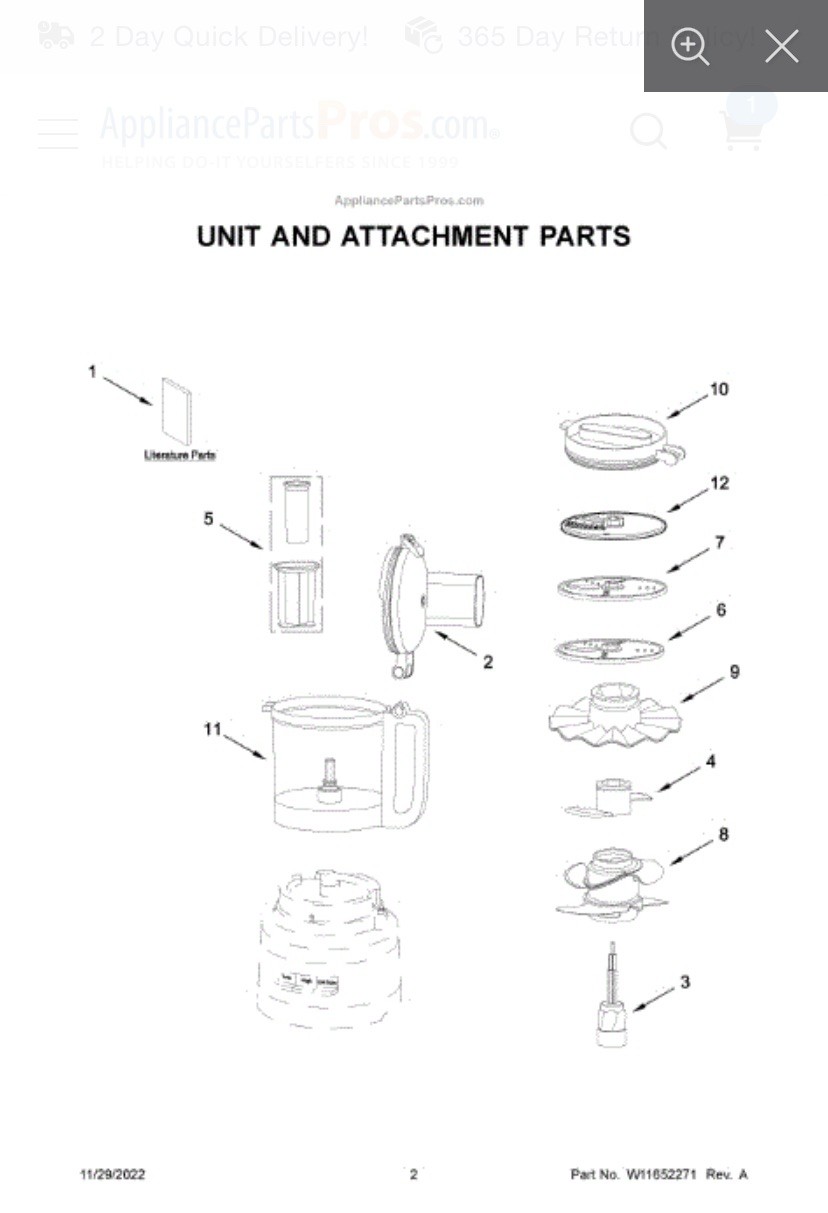 Kitchen Aid KFP0919CU Food Processor Replacement Blade Set Thin Medium Thick