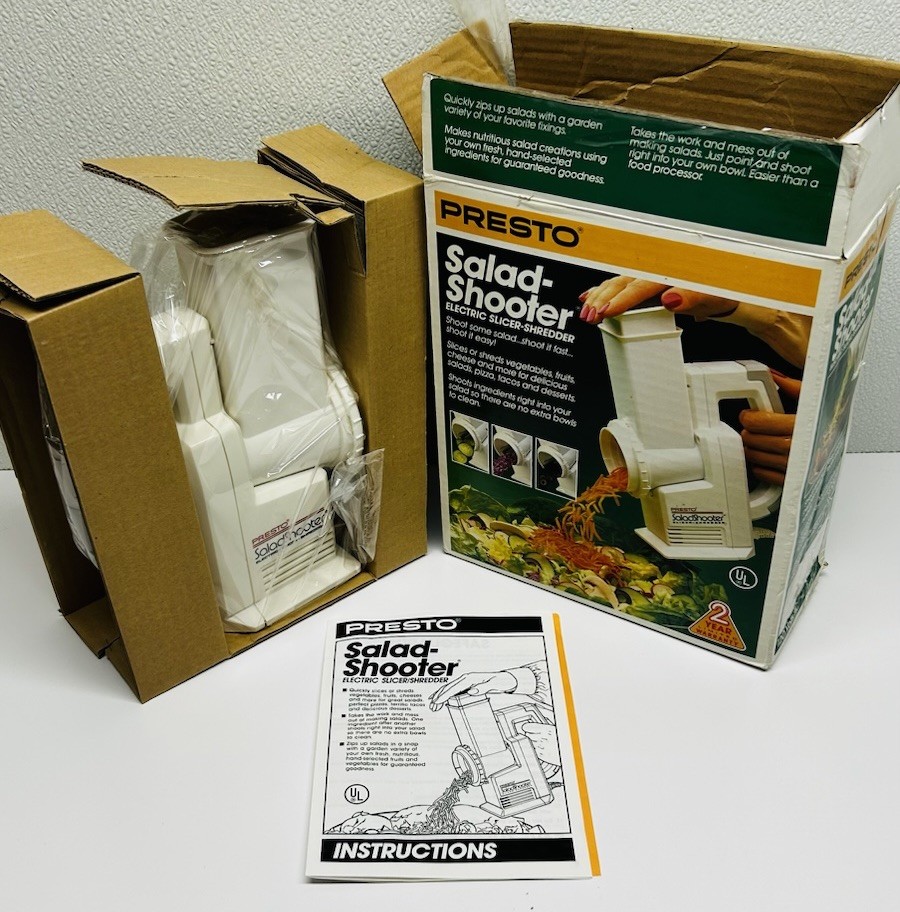 NEW PRESTO SALAD-SHOOTER 02910 Electric Slicer Shredder Open Box 1980s Vintage