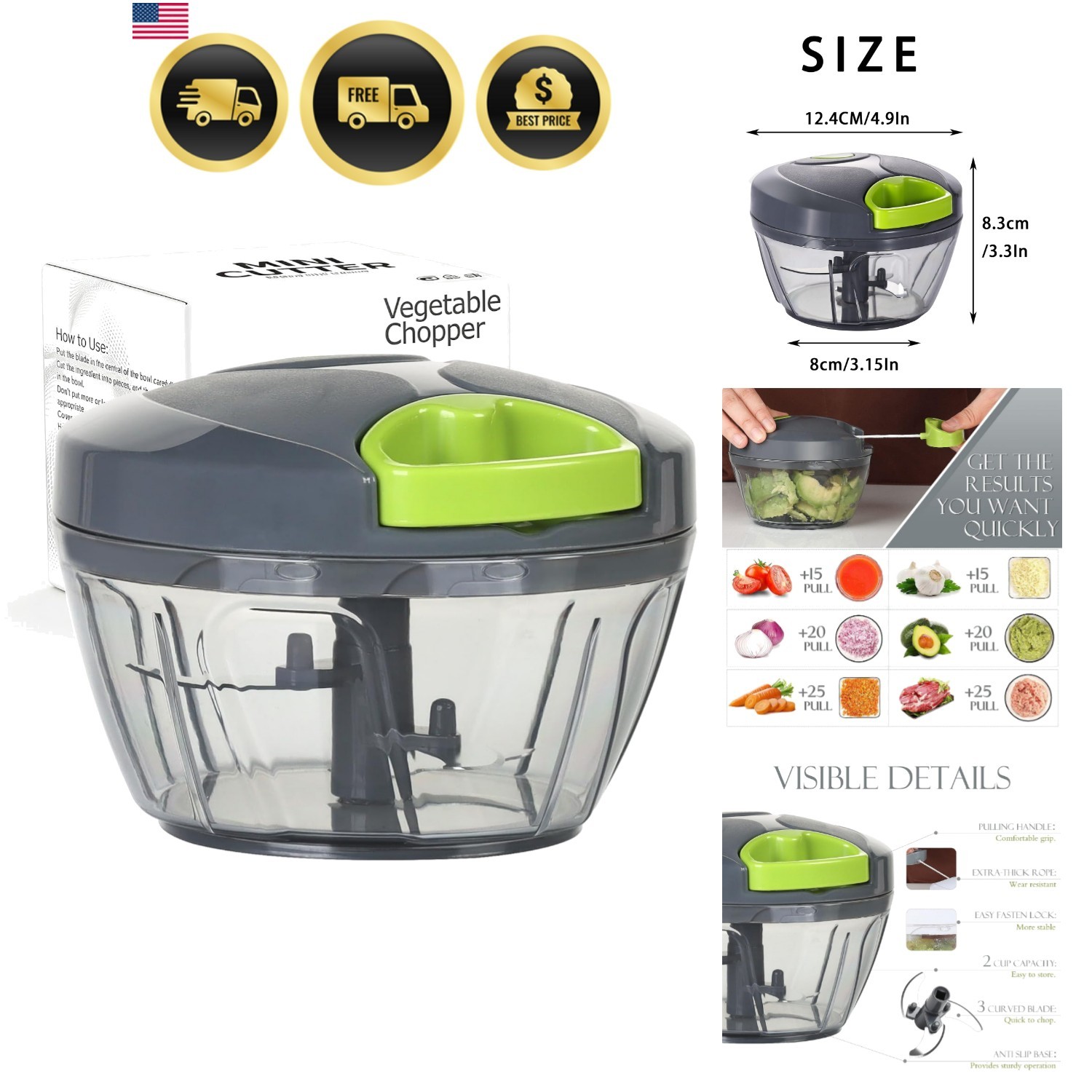 Manual Food Processor Vegetable Chopper, Portable Hand Pull String Garlic Min…