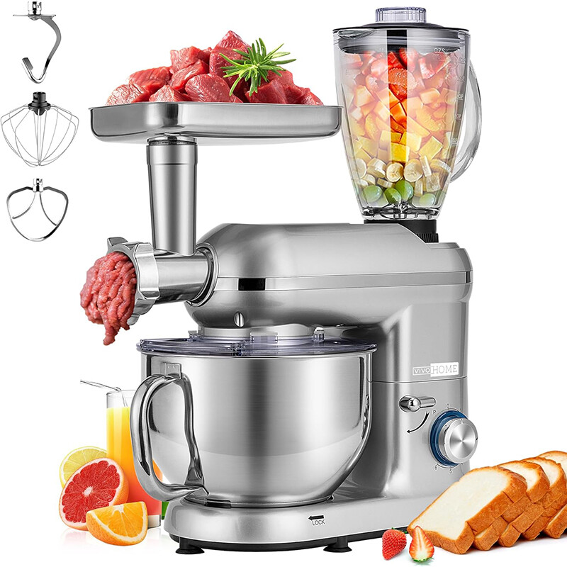 3In1 Food Stand Mixer Stainless Steel Bowl Meat Grinder Blender 6QT 6 Speed