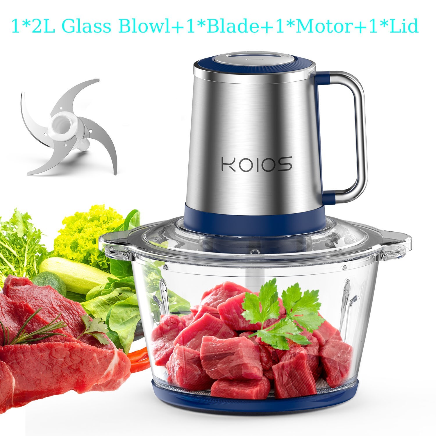 2Pcs KOIOS Electric Food Processors Meat Grinder Veg Chopper Home Use Kitchen US
