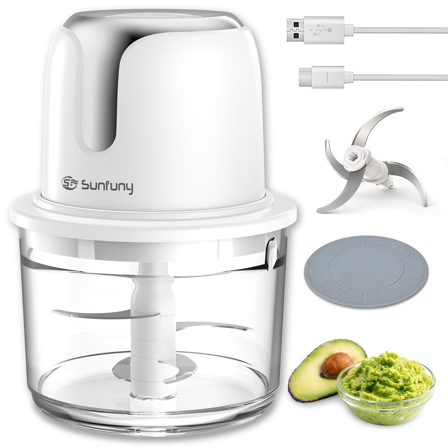 Food Processor Cordless, Small Wireless Chopper with 5-Cup Glass Bowl, 6000mA…