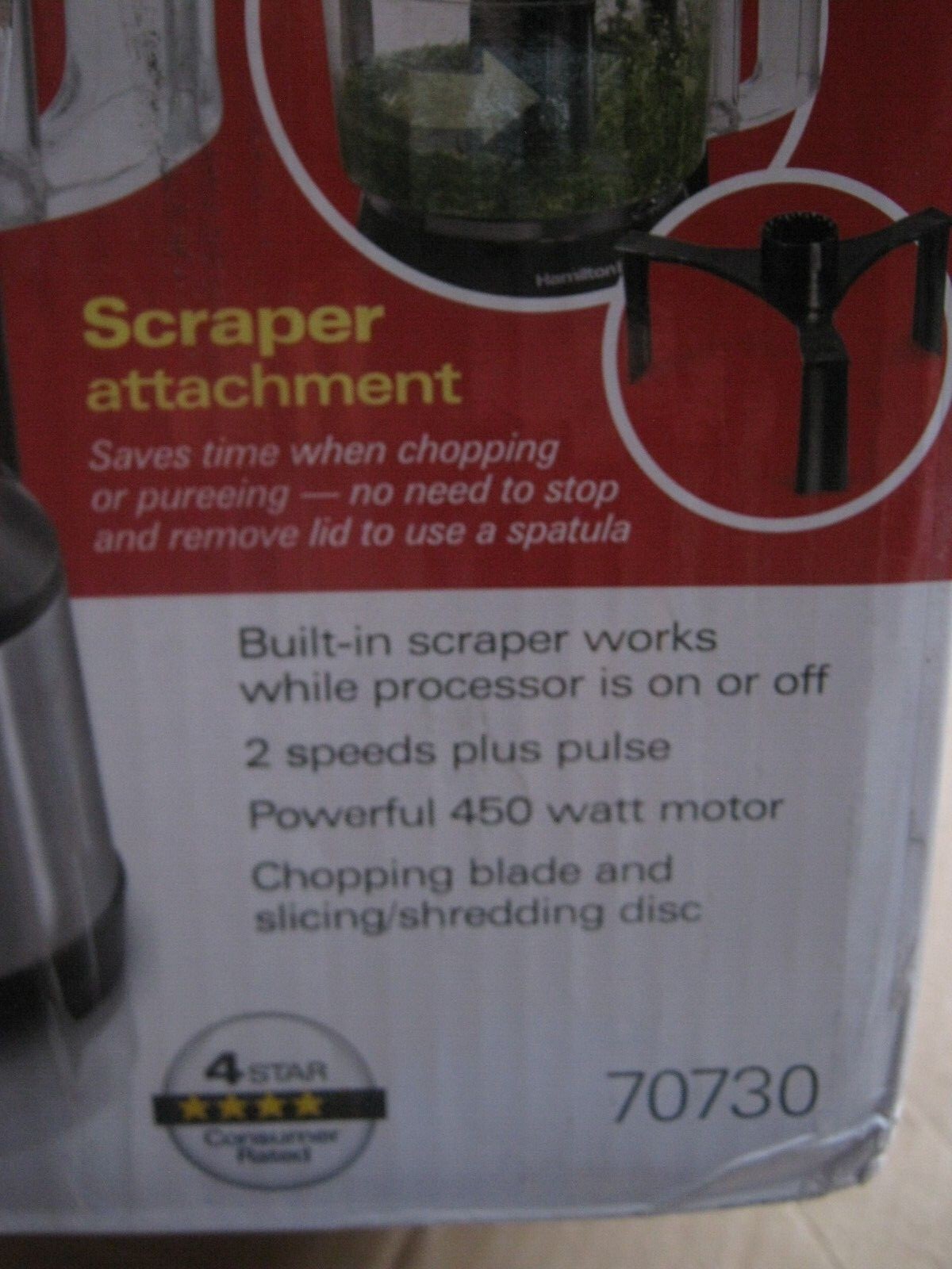 Hamilton Beach Bowl Scraper 10 Cup Food Processor Black 70730 New Damaged Box