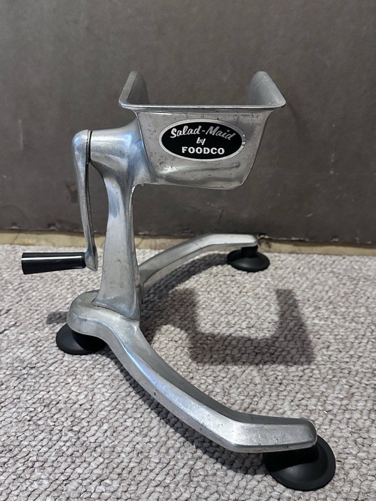 Vintage Salad Maid Manual Food Processor 5 Stainless Steel Cutting Cones Cast