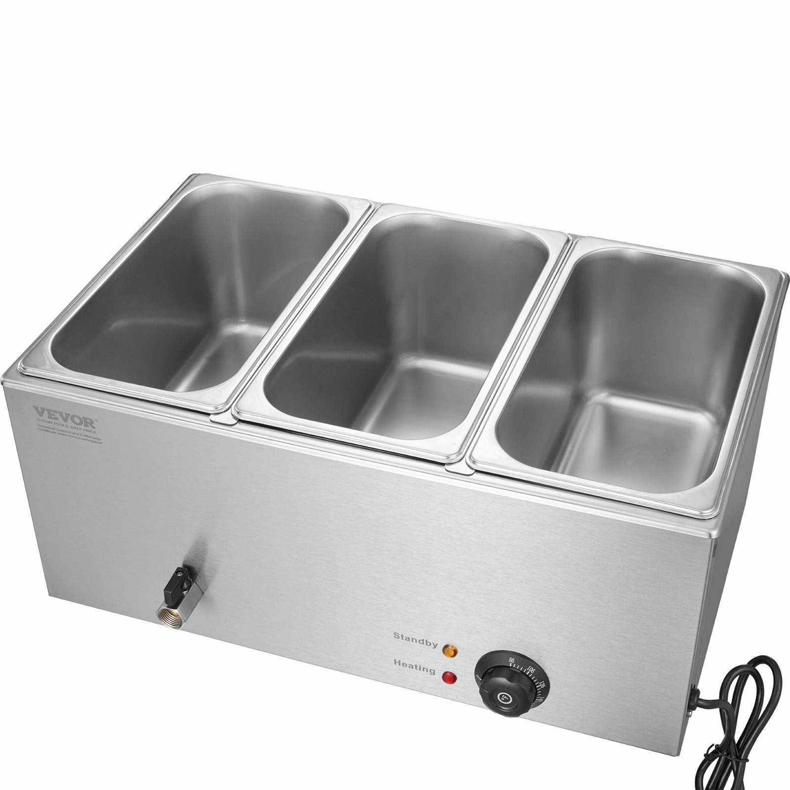 3-Pan Commercial Food Warmer, 17.4QT Electric Steam Table, 1200W Professional Co