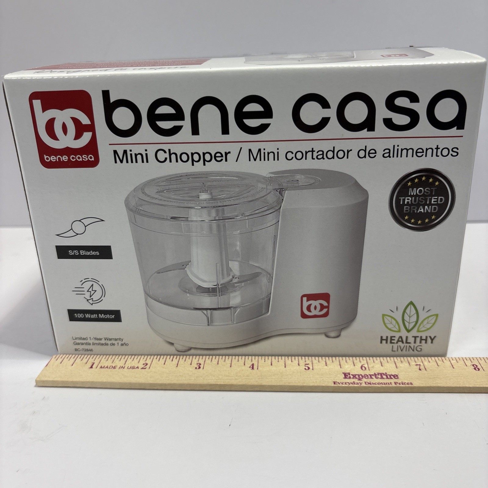 Bene Casa Mini Chopper Food Processor 1.5 Cup 100W White New In Box Sealed